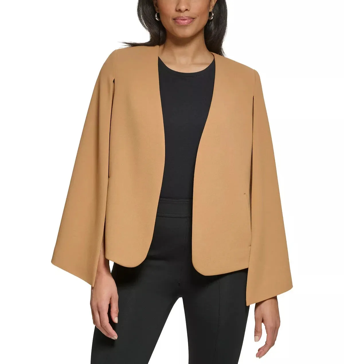 DKNY Collarless Open-Front Cape Jacket