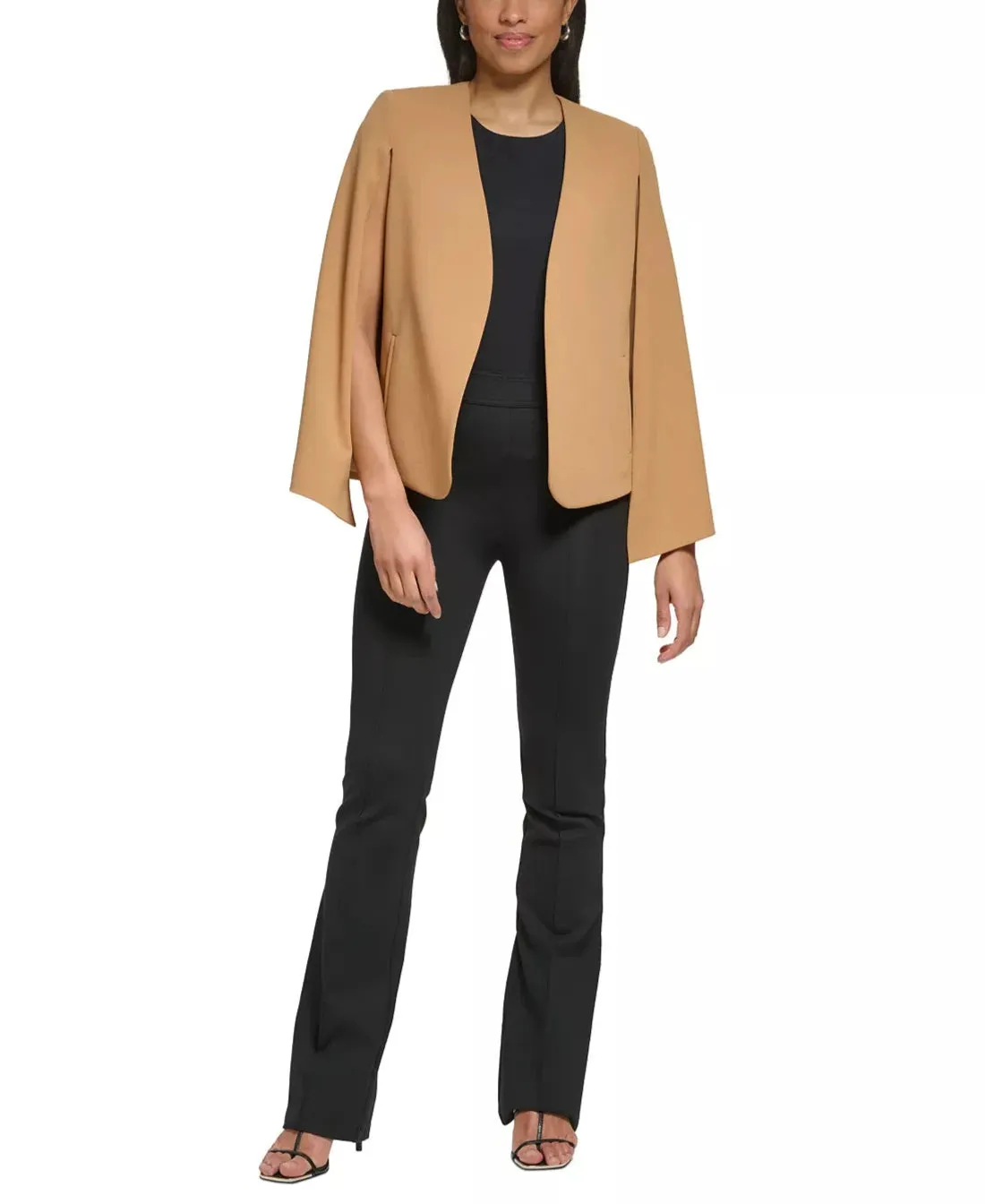 DKNY Collarless Open-Front Cape Jacket