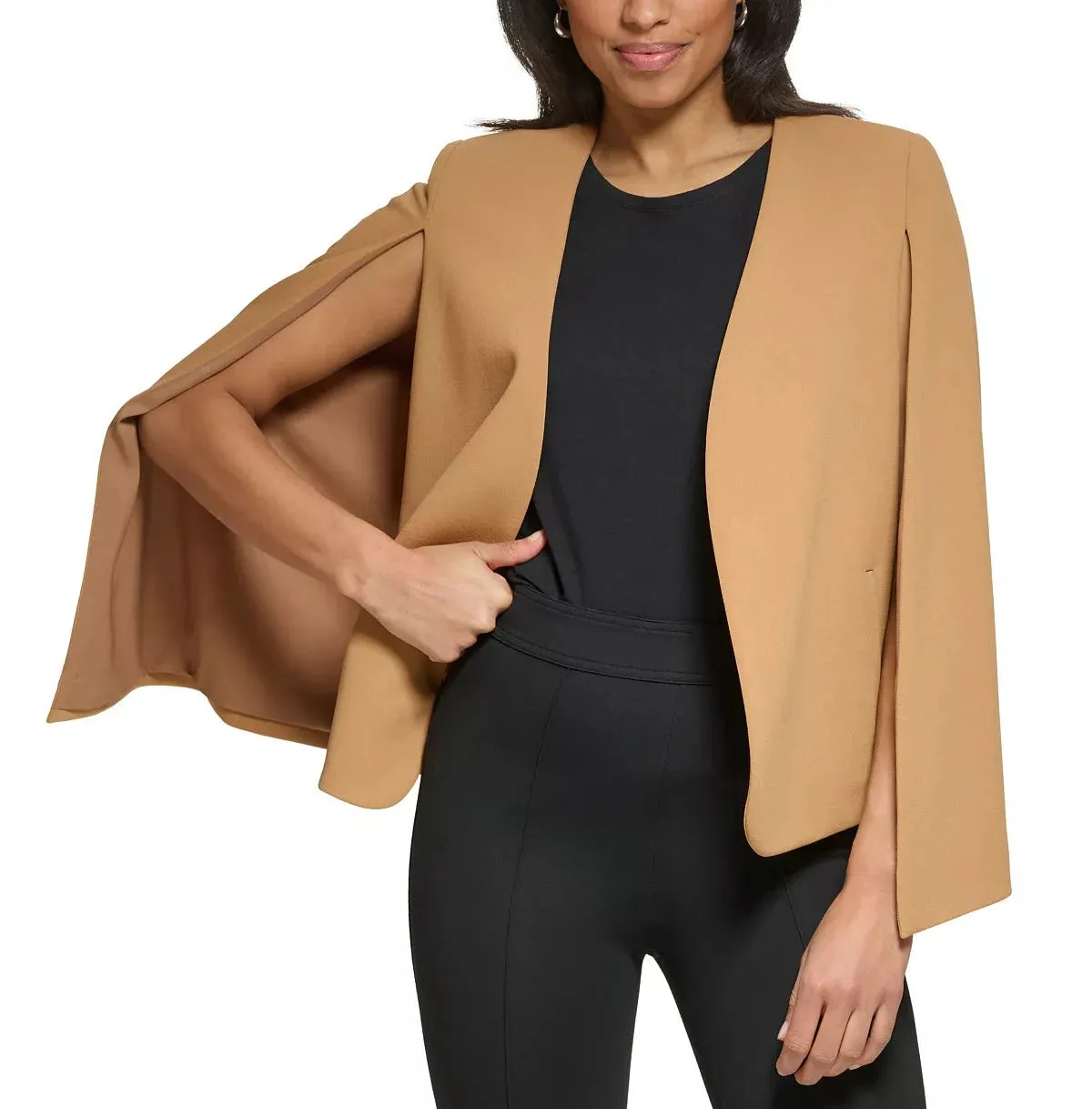 DKNY Collarless Open-Front Cape Jacket