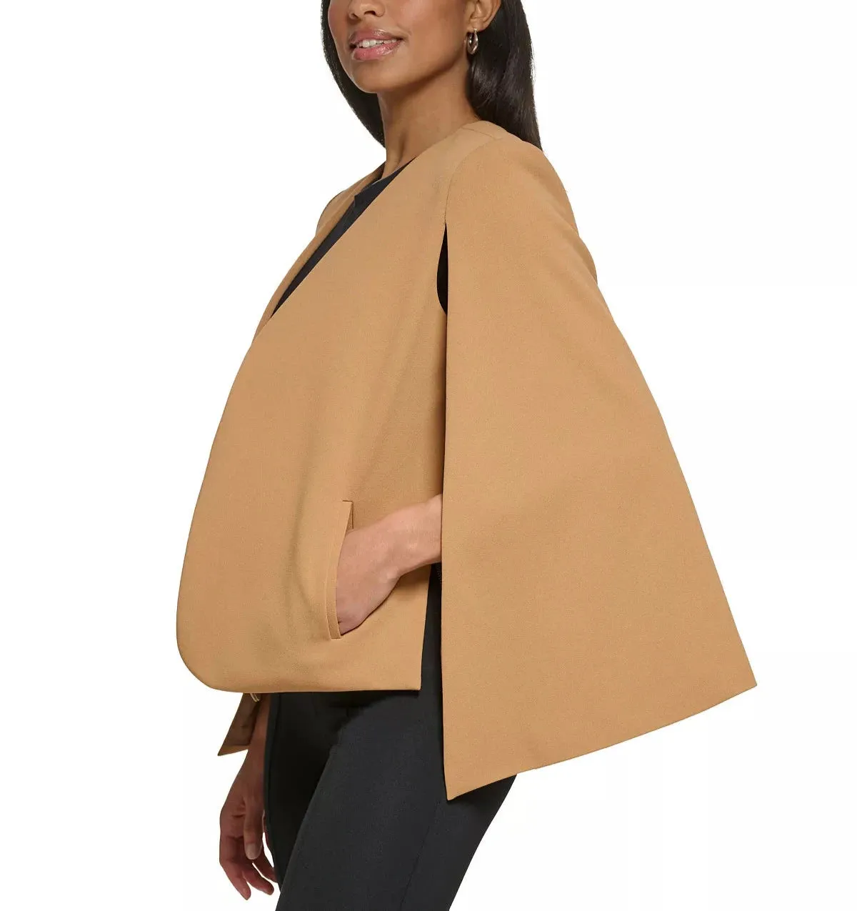 DKNY Collarless Open-Front Cape Jacket