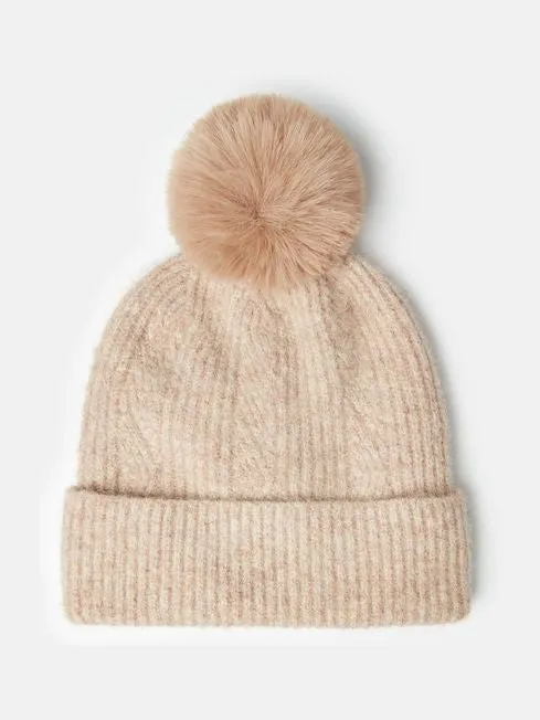 Effie Camel Knitted Bobble Hat