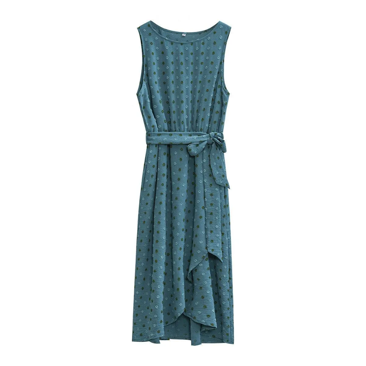 Elegant Jacquard Sleeveless Tank Top Midi Dress