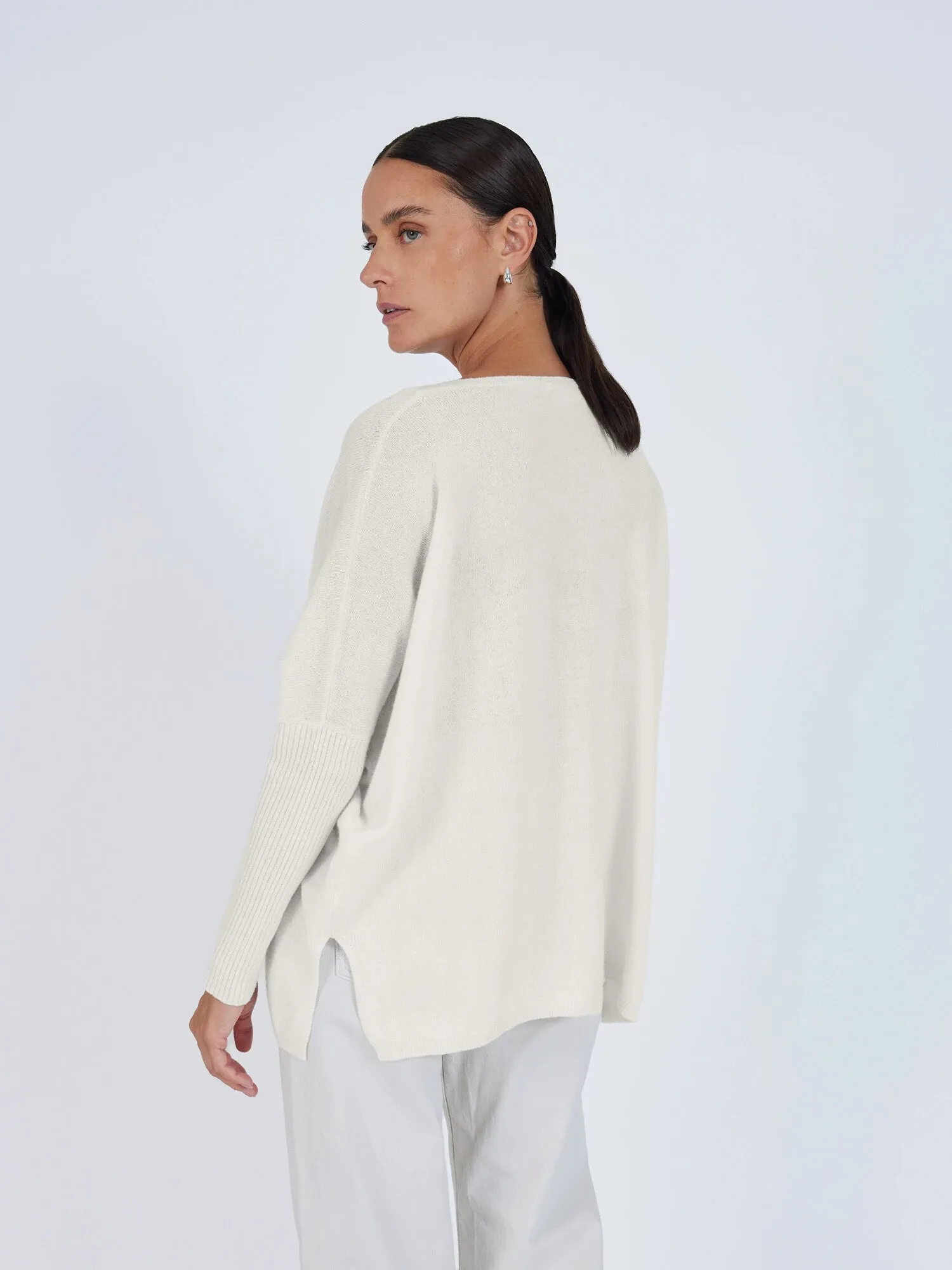 Faustine Cream Poncho V Neck Sweater