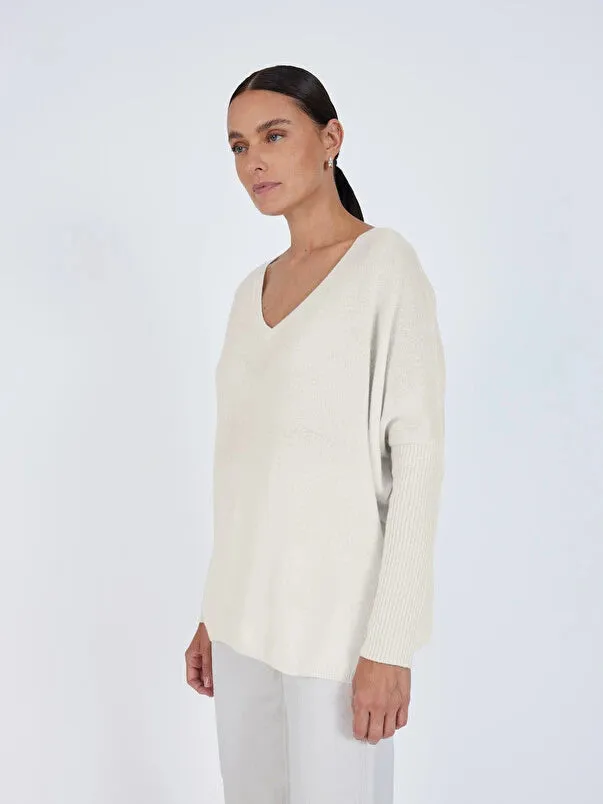 Faustine Cream Poncho V Neck Sweater