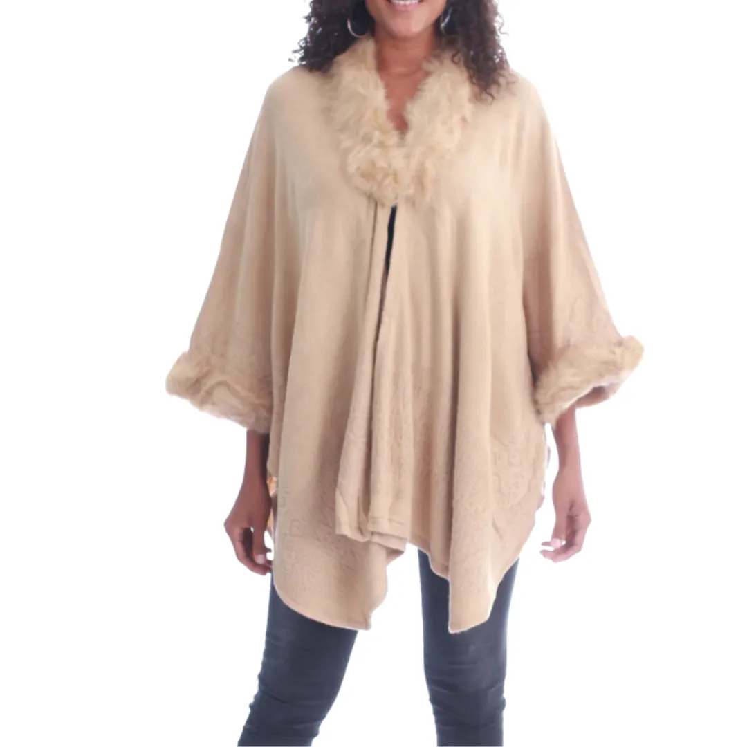 Faux Fur Sweater Poncho Cape