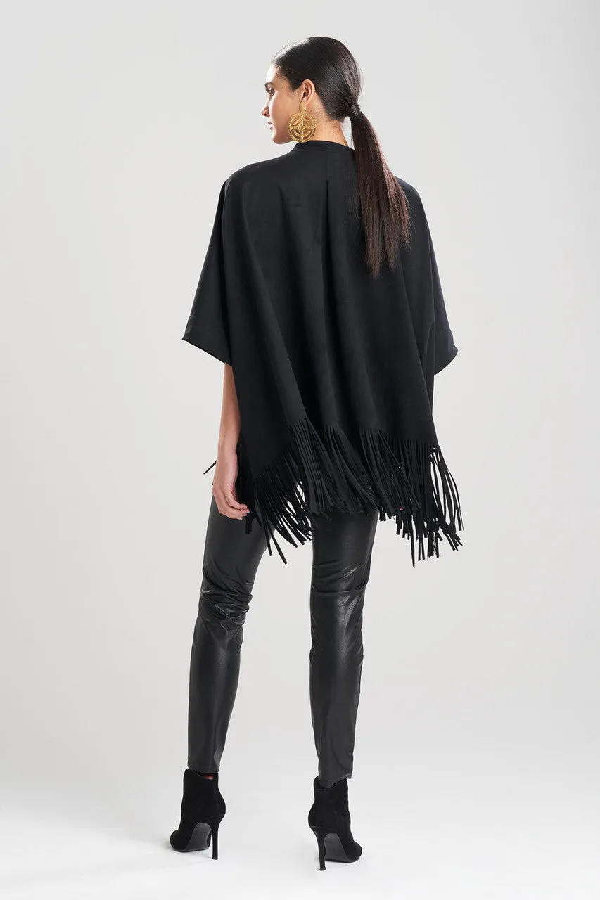 Faux Suede Half Placket Applique Poncho Shirt