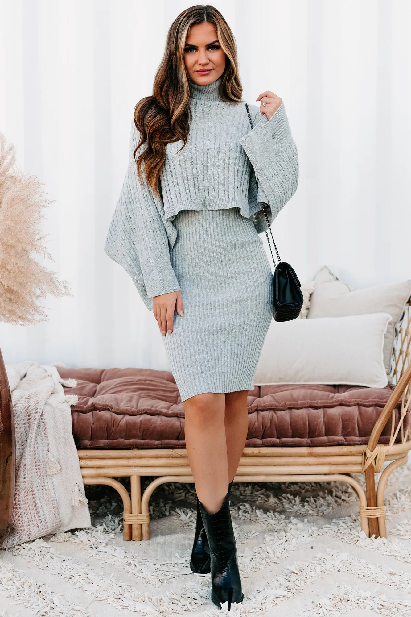 Feel The Warmth Sweater & Dress Set (Heather Gray)