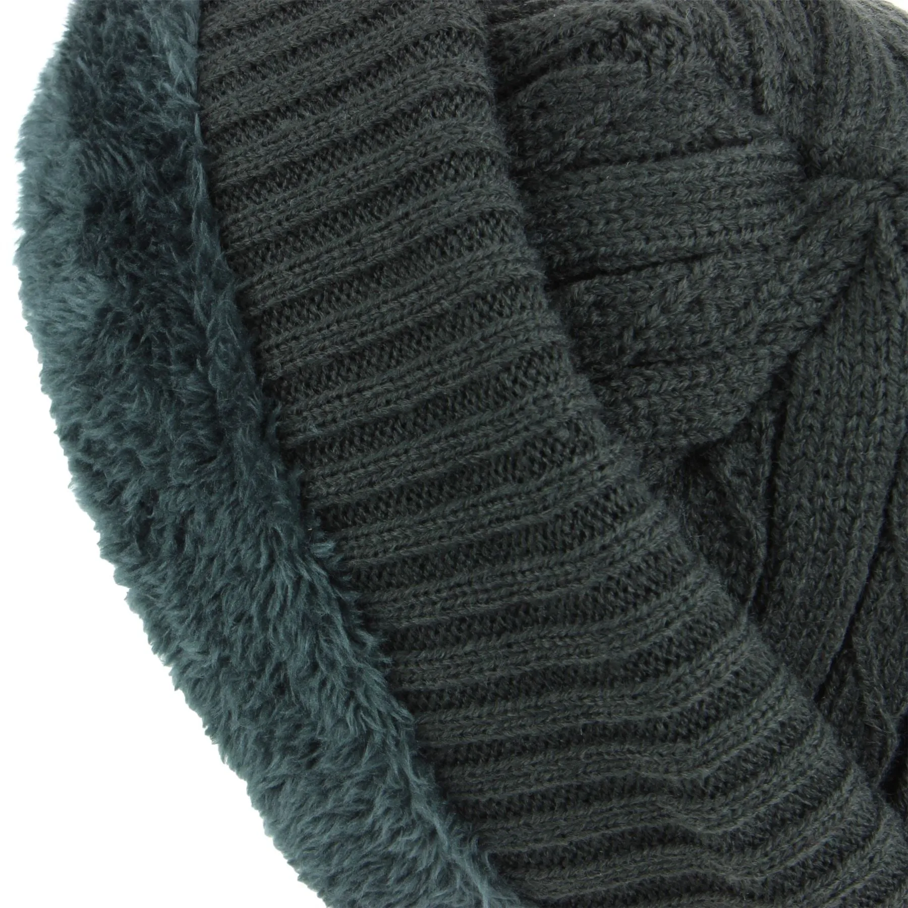 Fine Knit Beanie Hat with Super Soft Fleece Lining - Grey