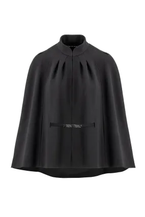 GALATELLA BLACK WOOL CREPE CAPE WITH CRYSTAL BELT