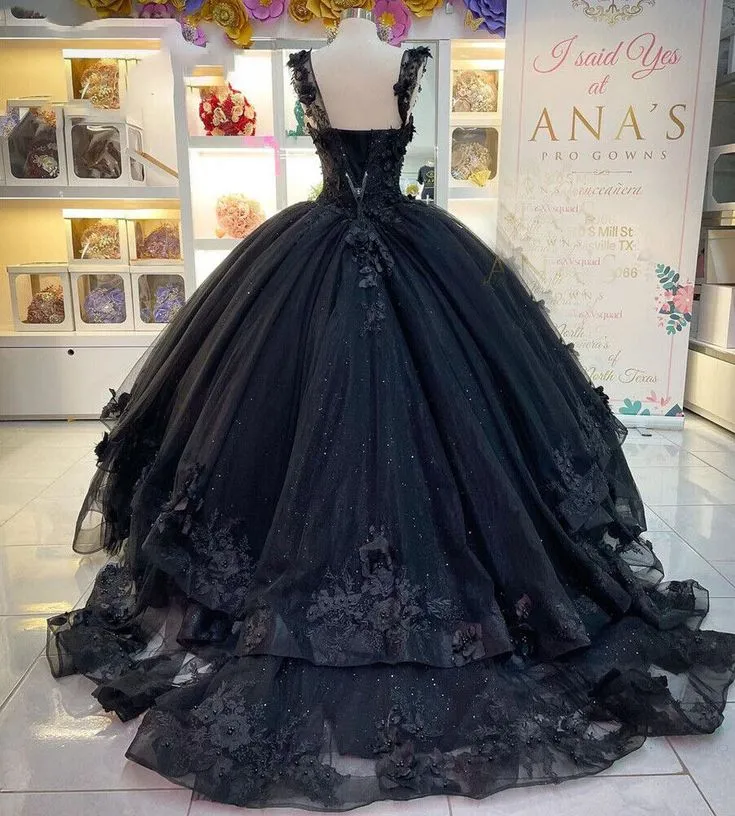 Glitter Black Quinceanera Dresses Sweetheart Sweet 15 16 Prom Party Ball Gowns     fg5495