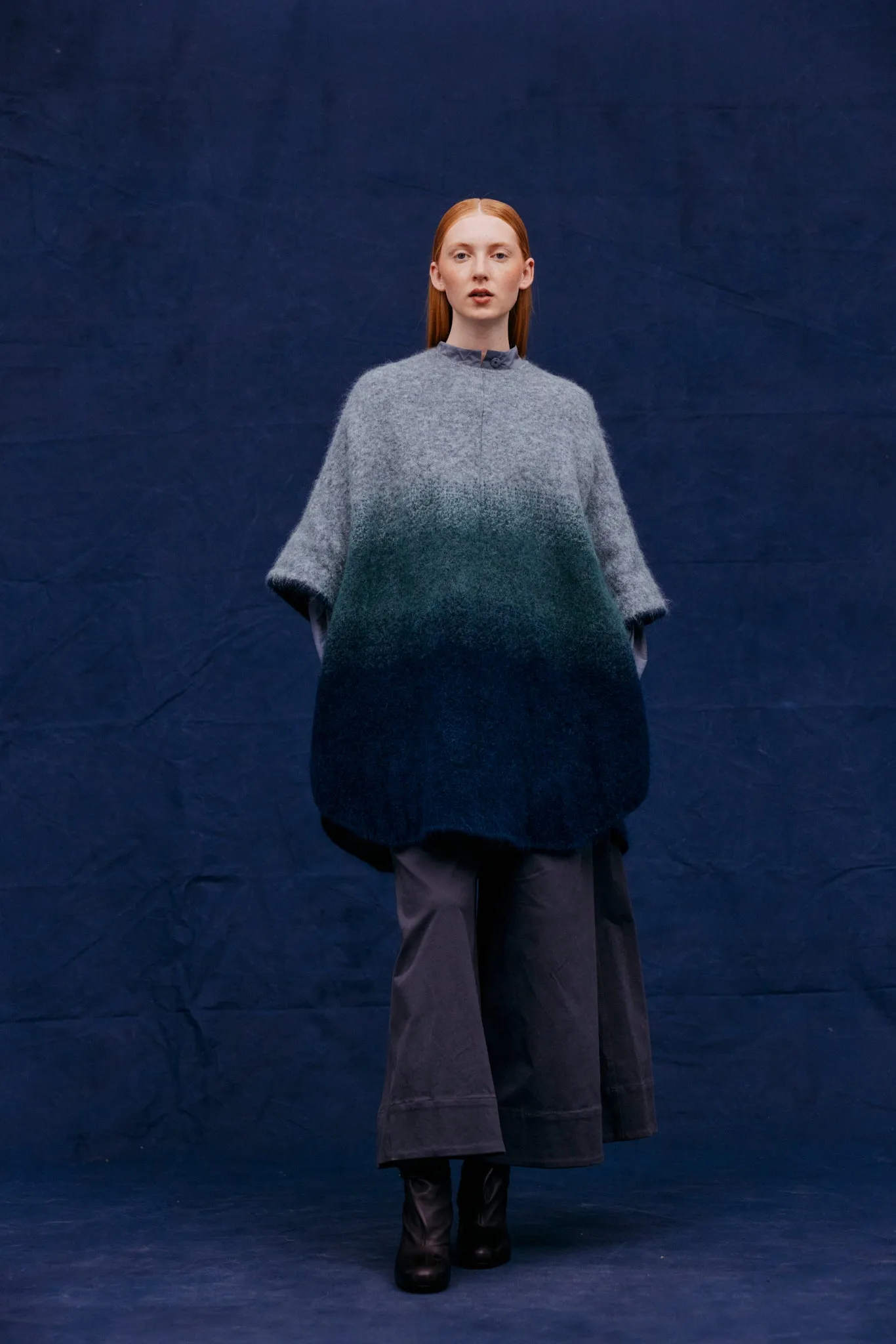 Graded Mohair Poncho - Seaweed Blend