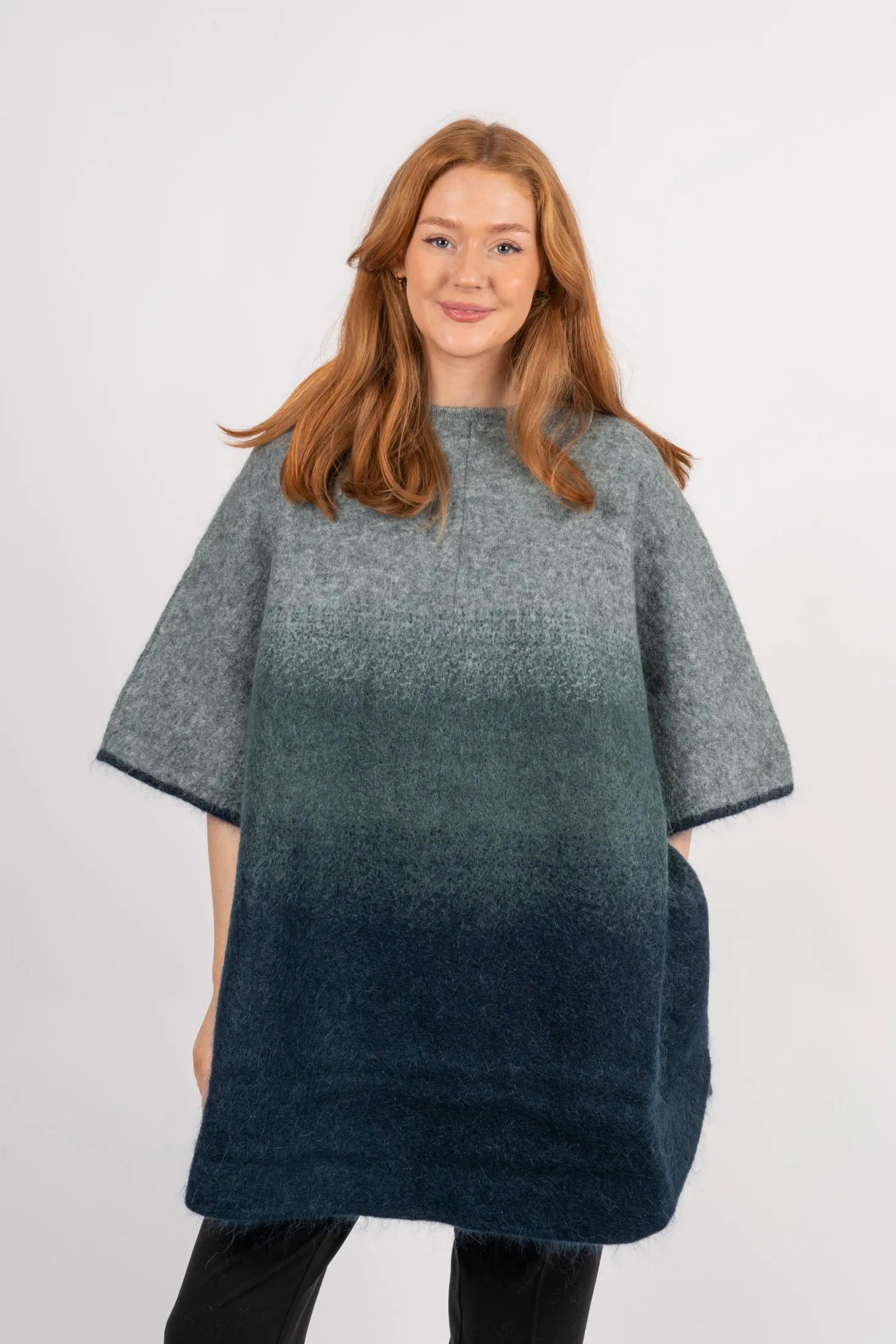 Graded Mohair Poncho - Seaweed Blend