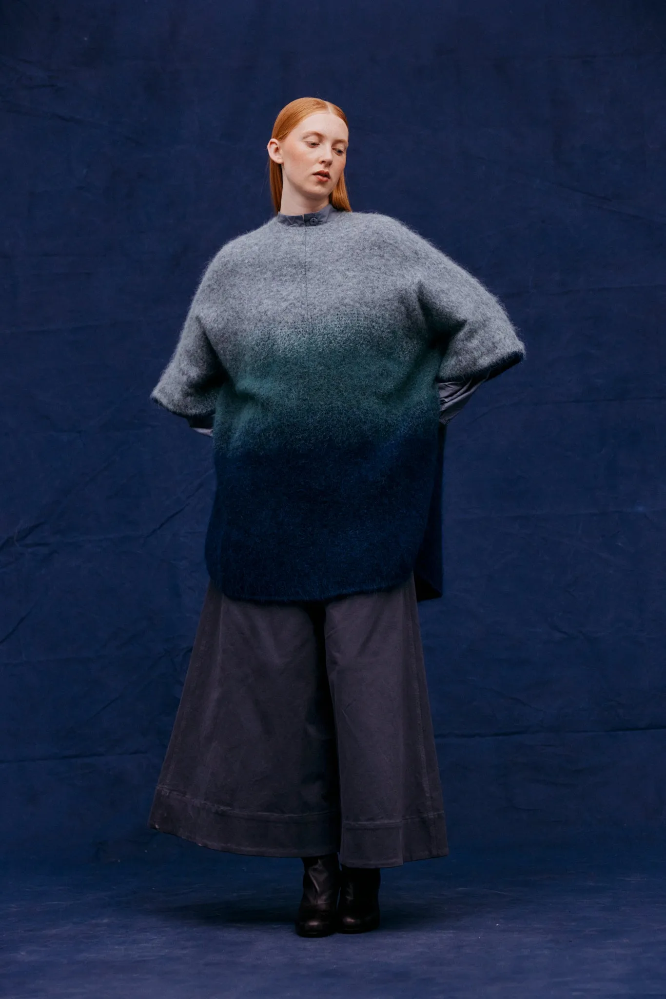 Graded Mohair Poncho - Seaweed Blend