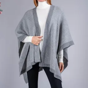 Grey and Ivory Reversible Wool and Cashmere Cape