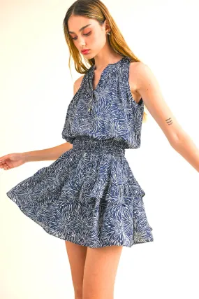 Half Button Mini Dress- Navy JD133