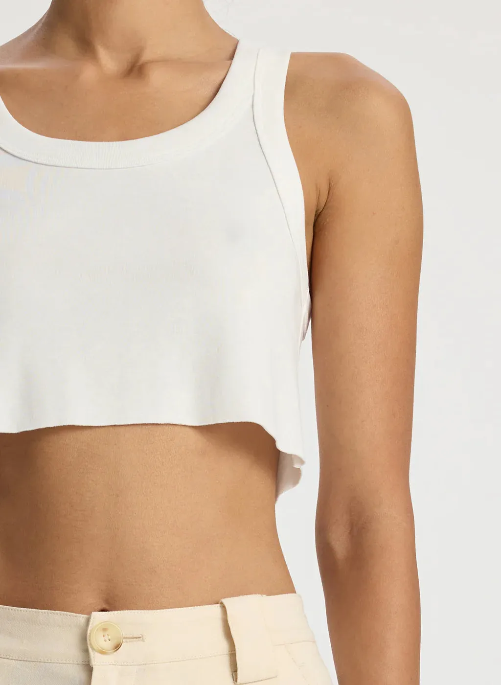 Halsey Cropped Cotton Rib Tank - White