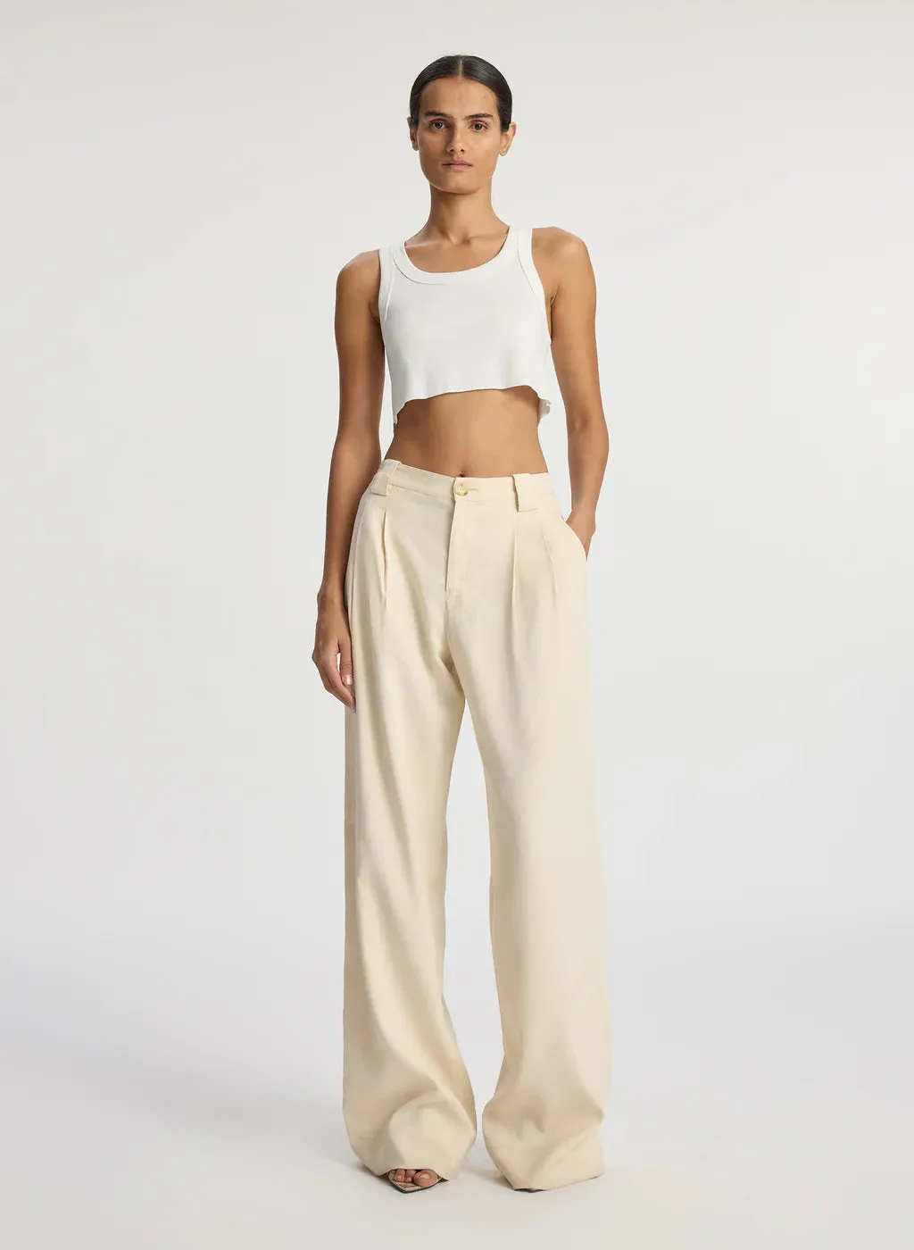 Halsey Cropped Cotton Rib Tank - White