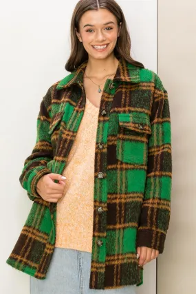 HF23G284-Fuzzy Mohair-like Plaid Shacket