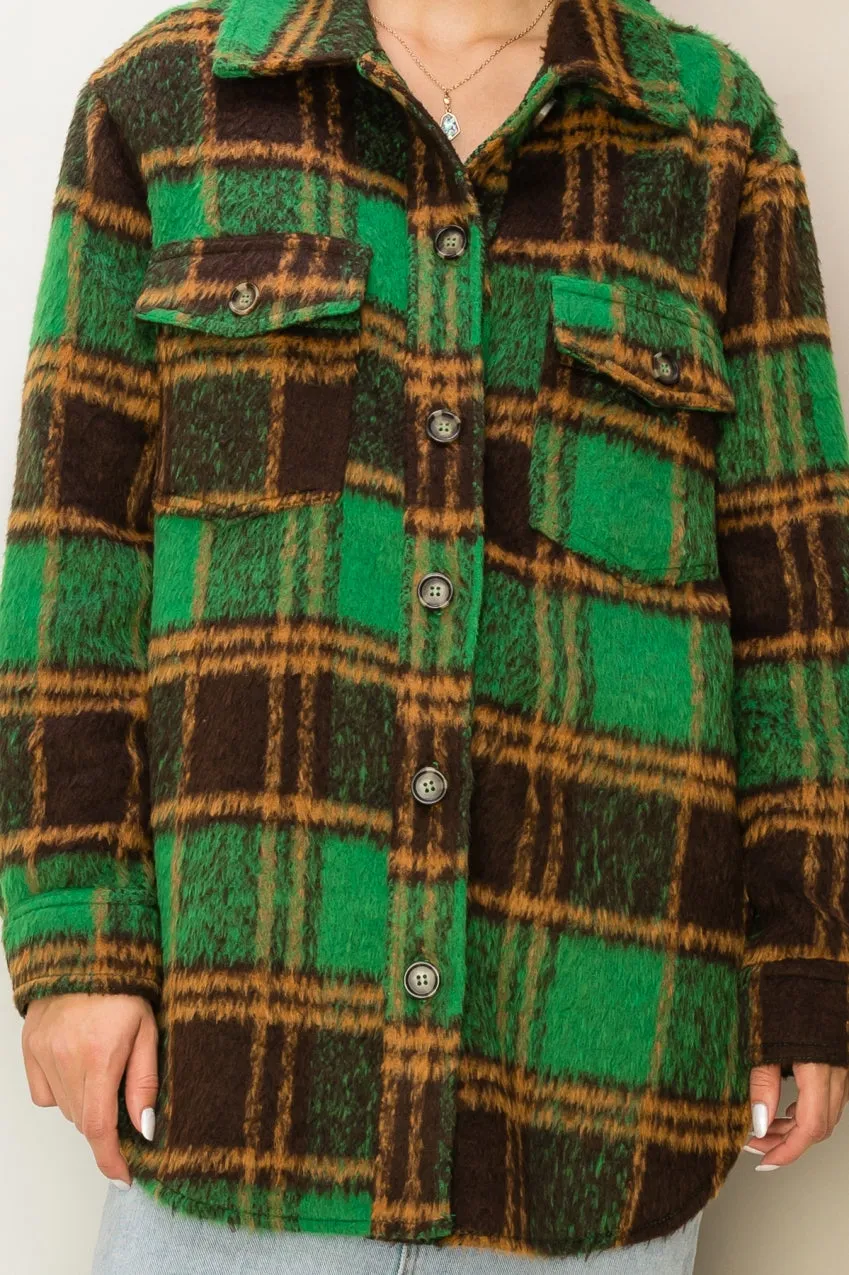 HF23G284-Fuzzy Mohair-like Plaid Shacket