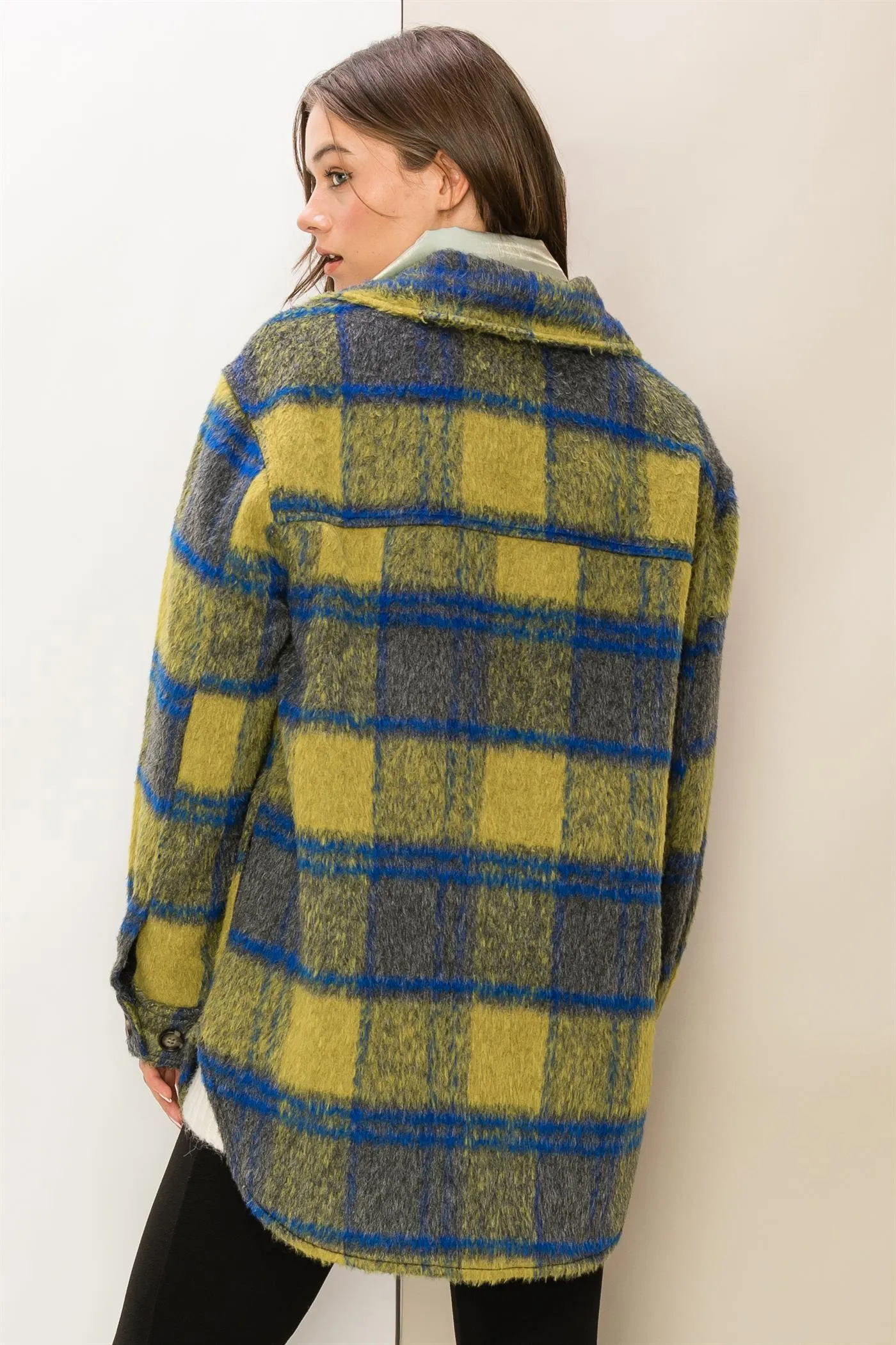 HF23G284-Fuzzy Mohair-like Plaid Shacket