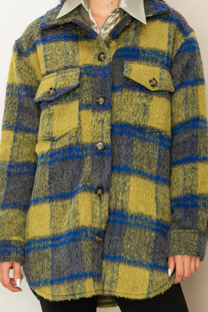 HF23G284-Fuzzy Mohair-like Plaid Shacket