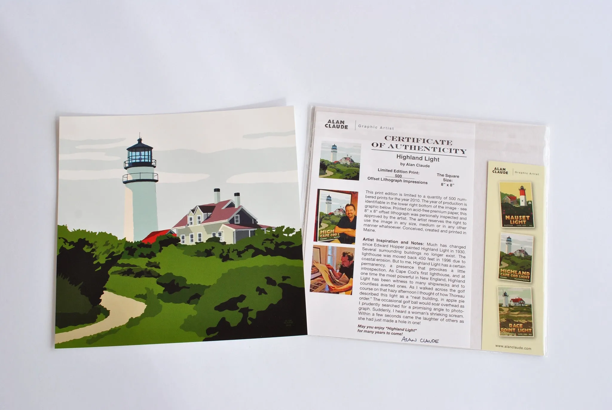 Highland Light Art Print 8" x 8" Square Wall Poster By Alan Claude - Massachusetts