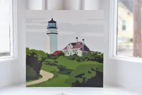 Highland Light Art Print 8" x 8" Square Wall Poster By Alan Claude - Massachusetts