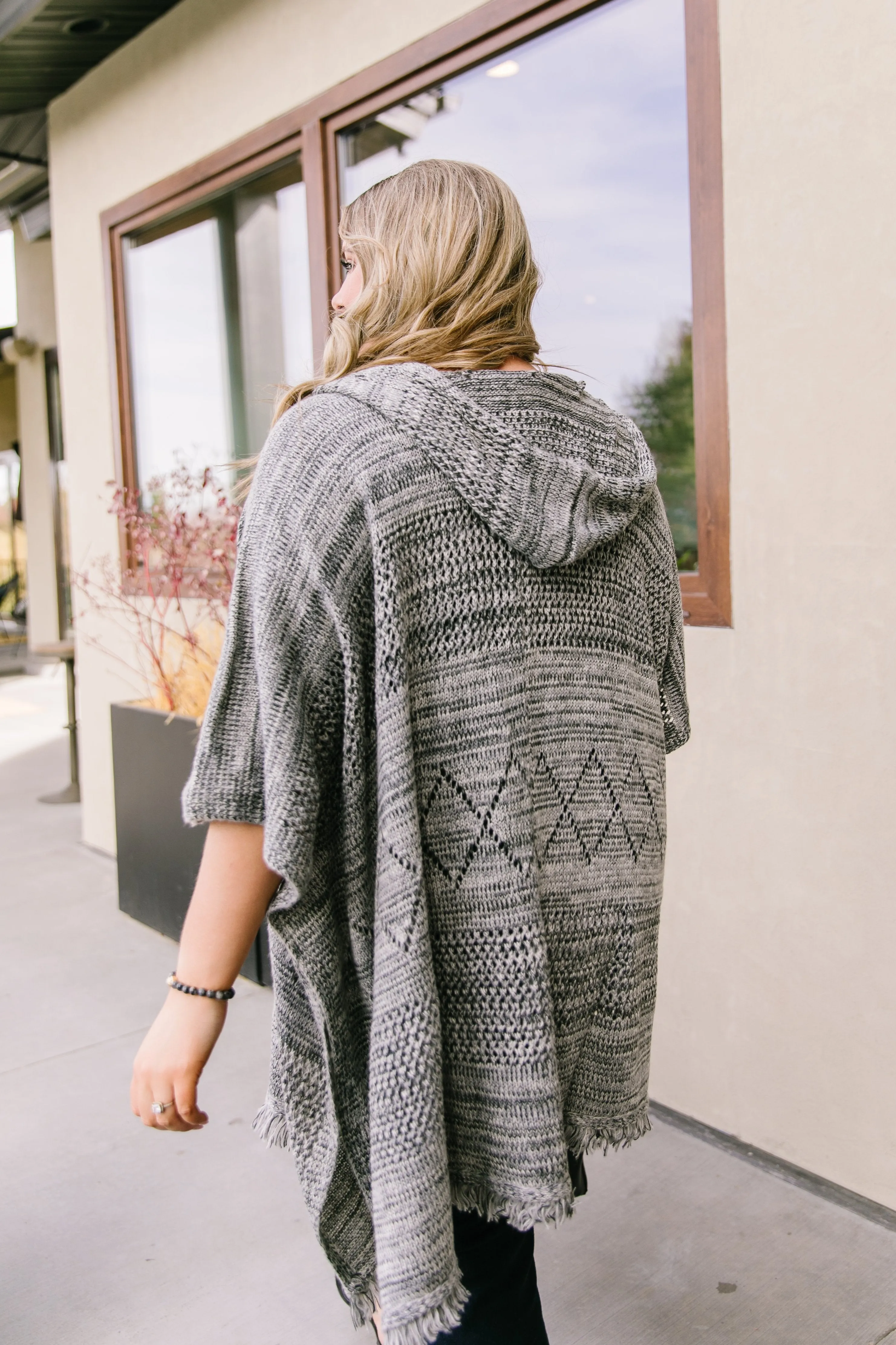 Hooded Sweater Poncho In Heather Coal