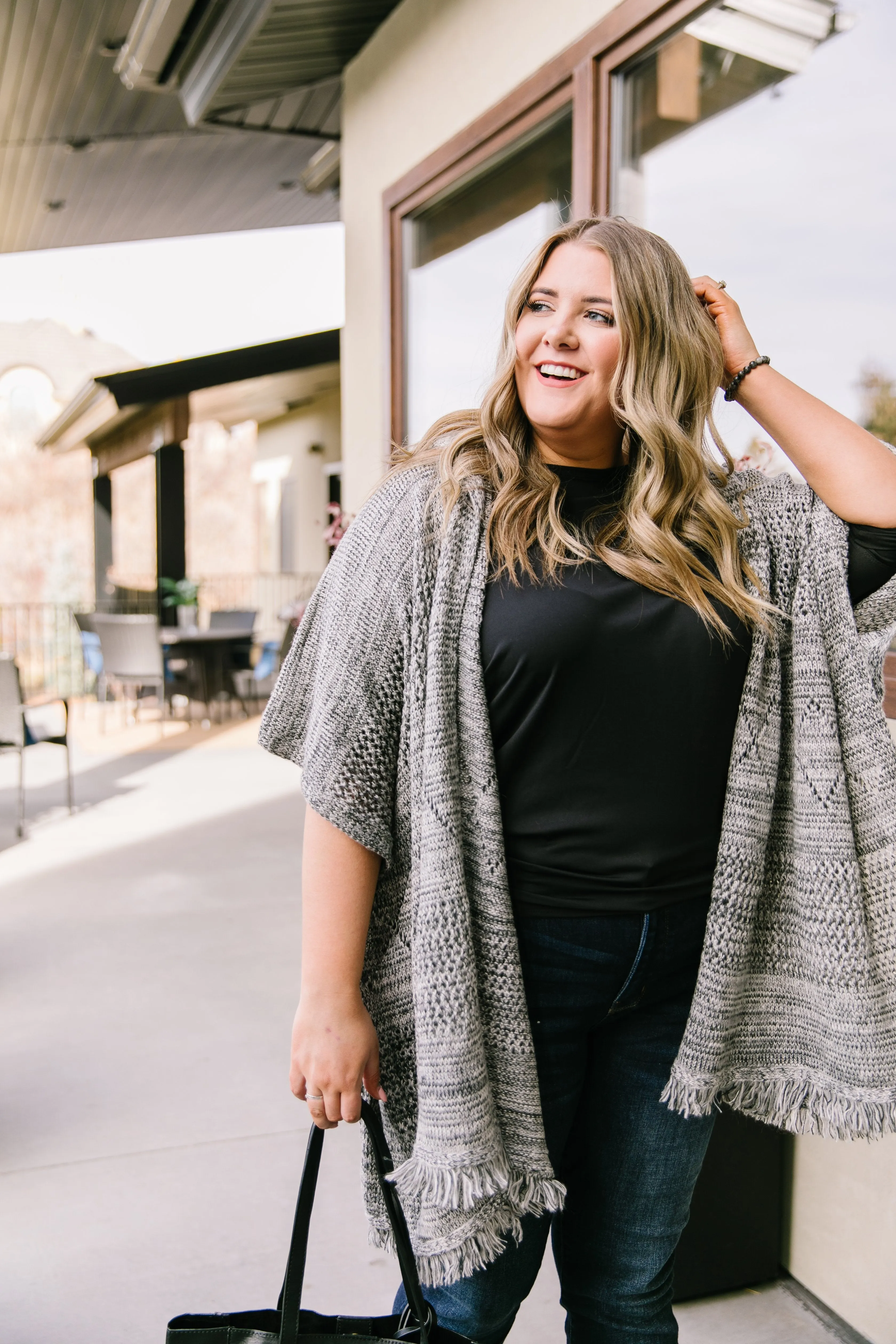 Hooded Sweater Poncho In Heather Coal