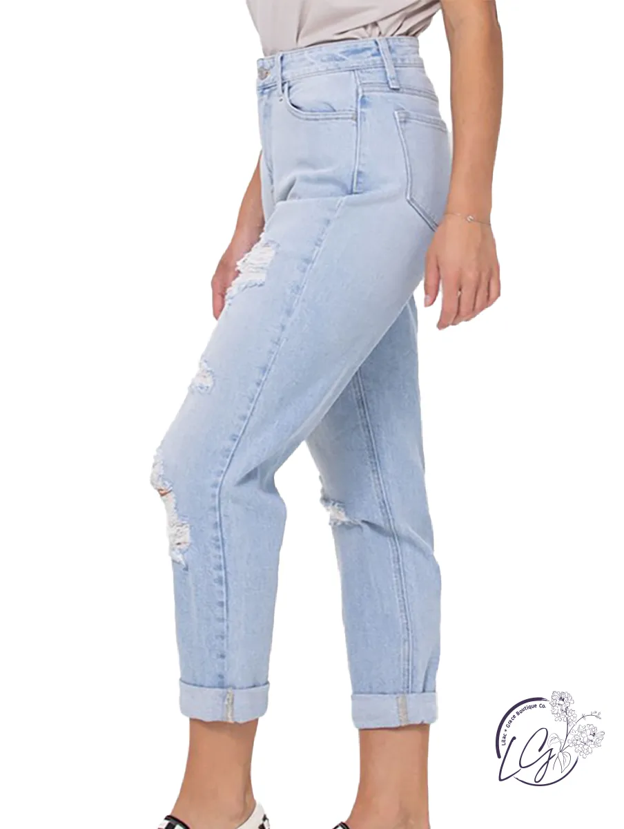 Jane High-Rise Distressed Mom Jean by Cello Jeans