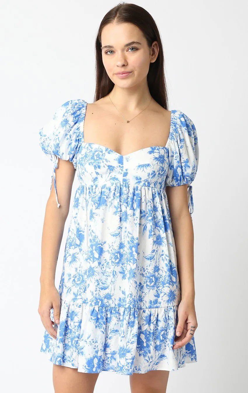 Jessie Blue Floral Babydoll Mini Dress