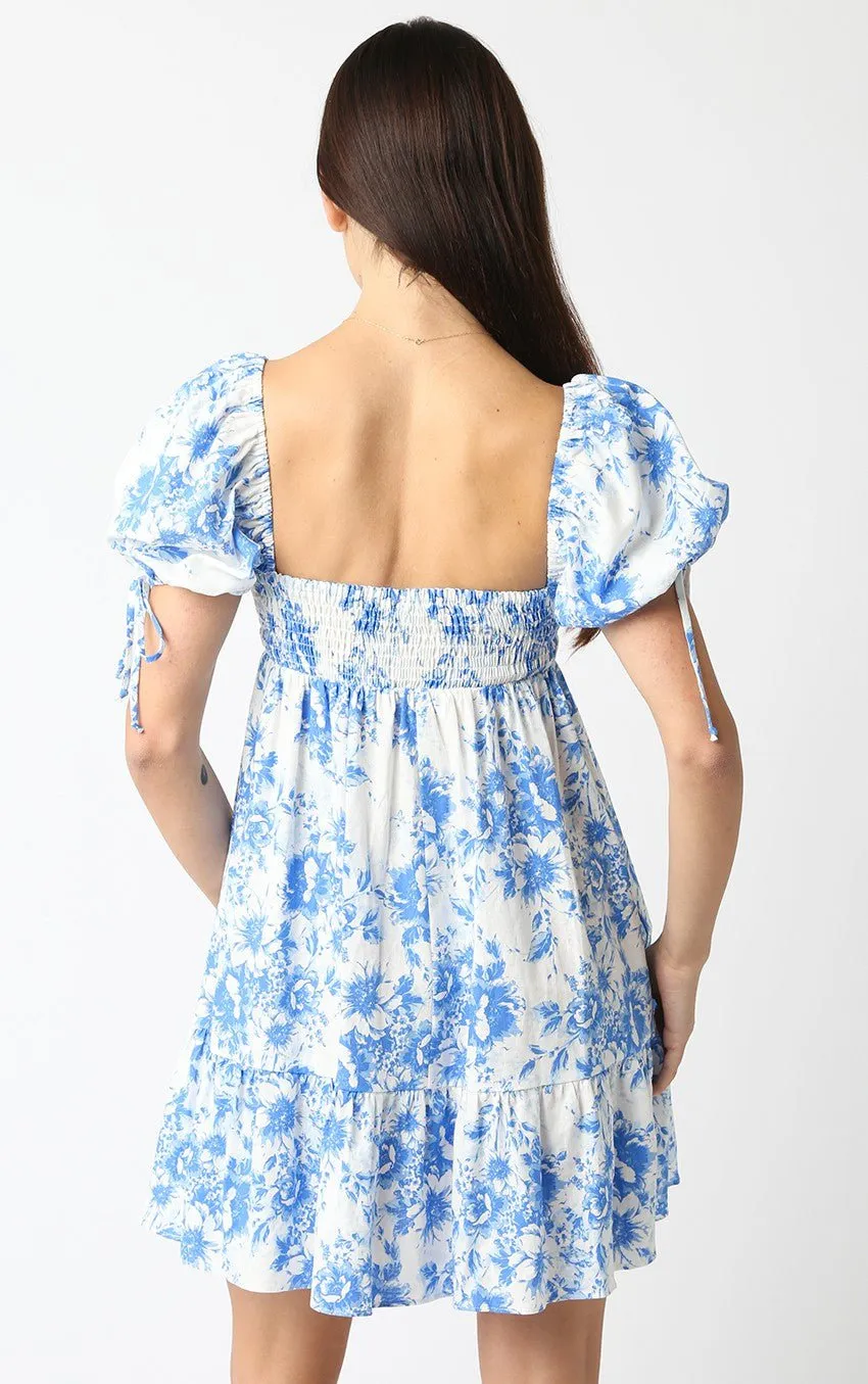 Jessie Blue Floral Babydoll Mini Dress