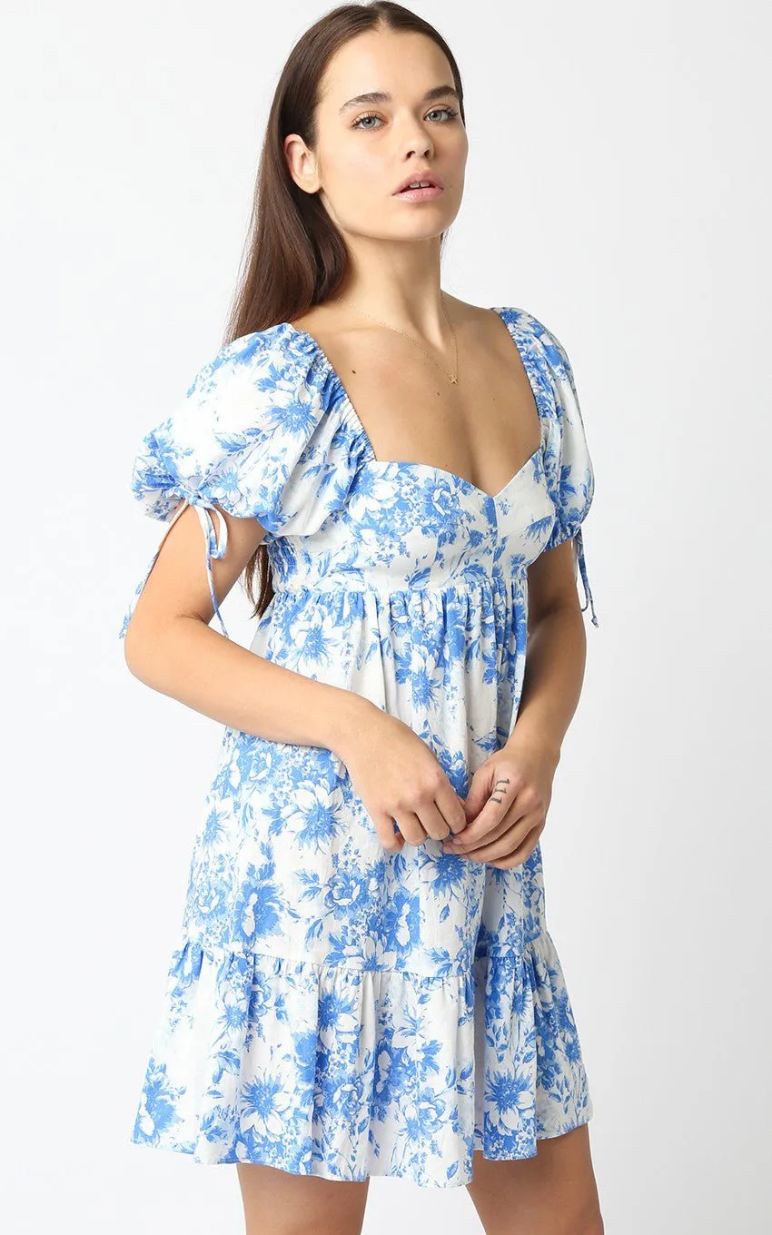 Jessie Blue Floral Babydoll Mini Dress