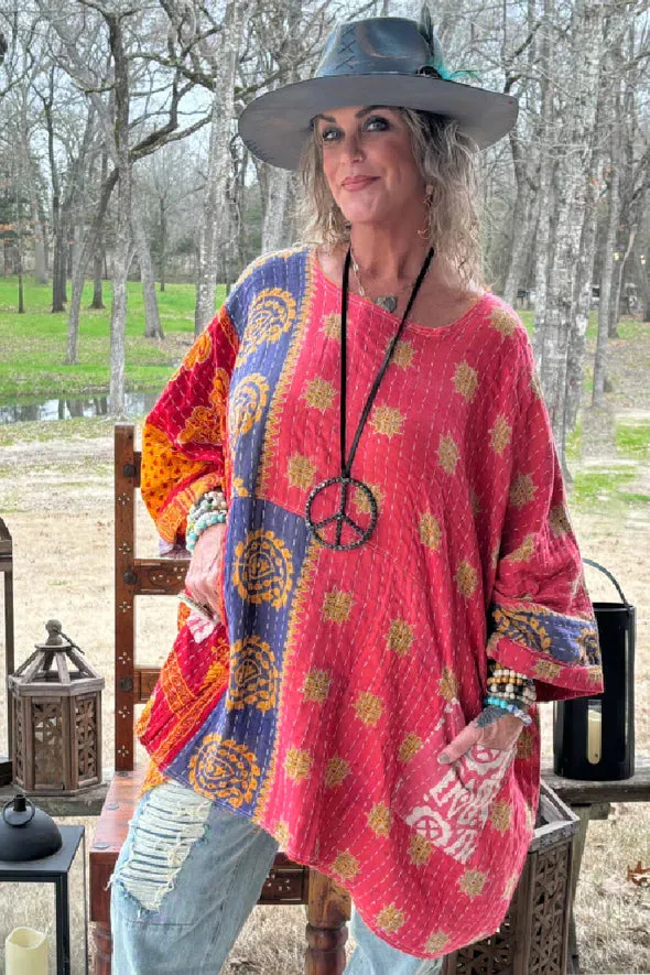 Kantha Sunrise Poncho "Aqua" by Jaded Gypsy