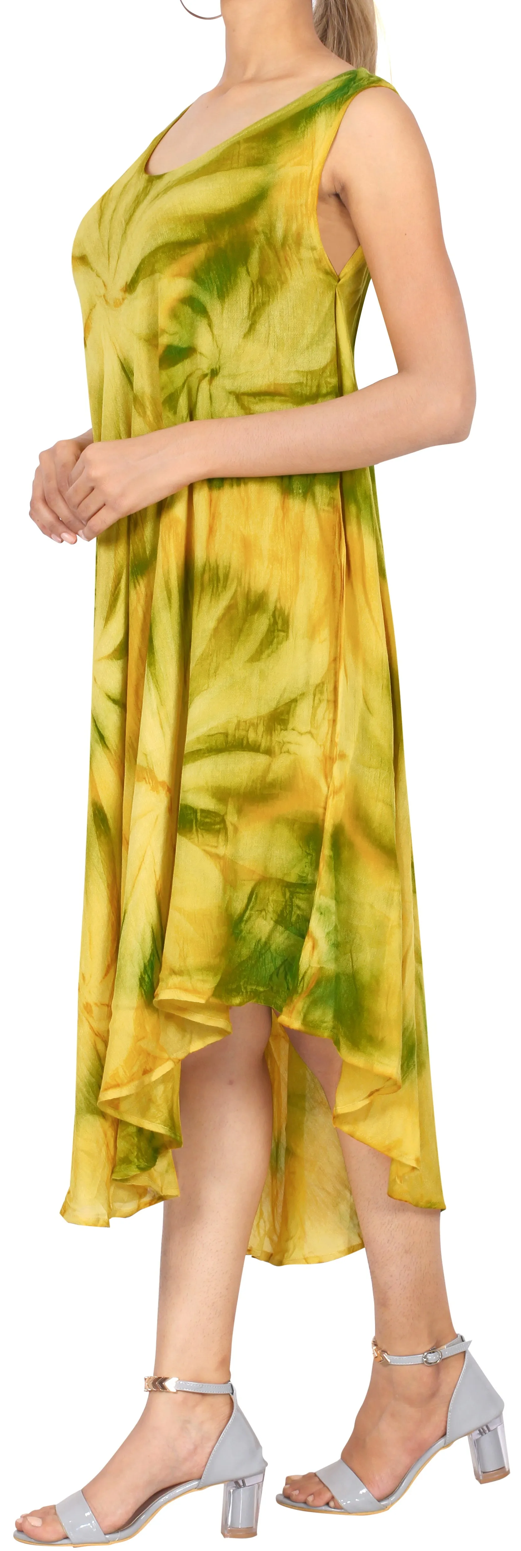 LA LEELA Women's Floral Hand Tie Dye Beach Party Dress Large-X-Large Green_AA280