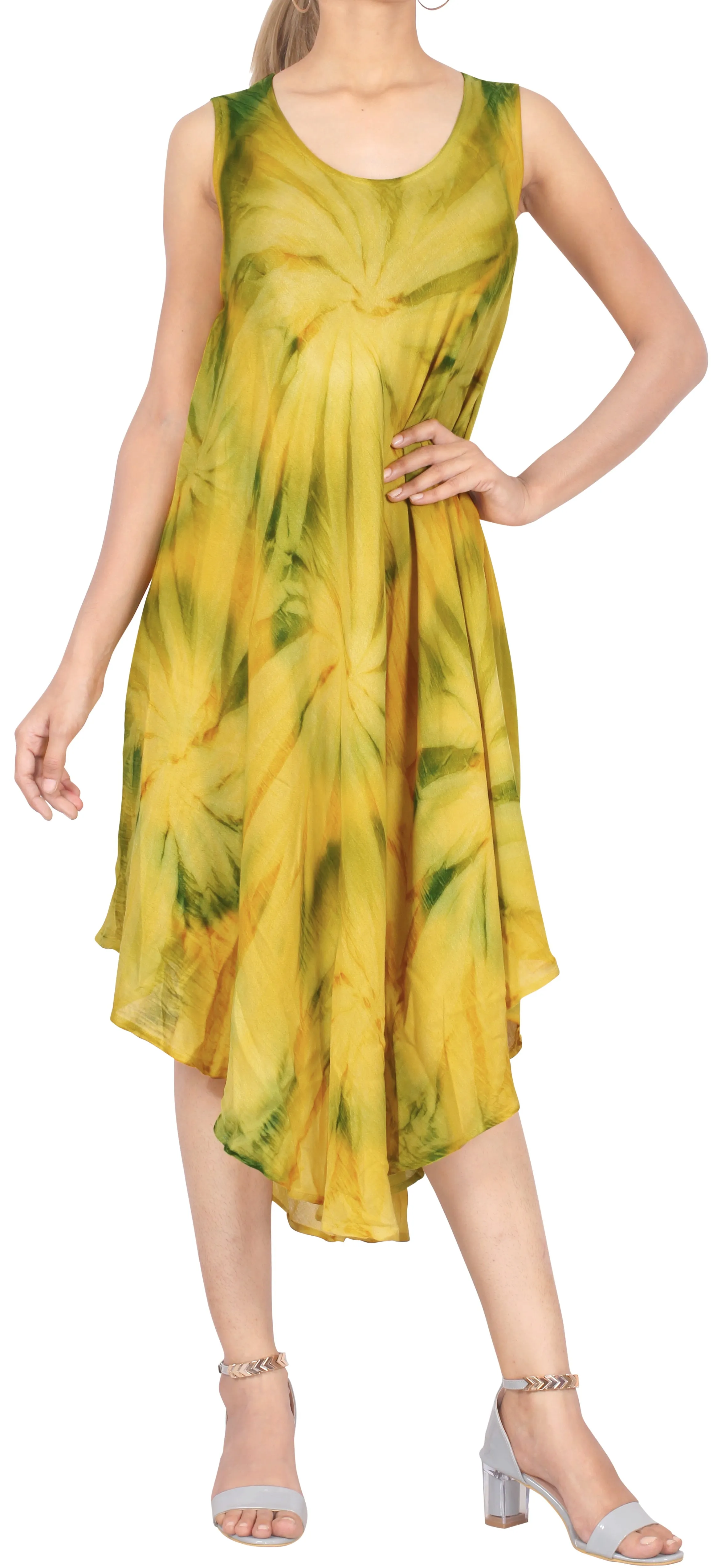 LA LEELA Women's Floral Hand Tie Dye Beach Party Dress Large-X-Large Green_AA280