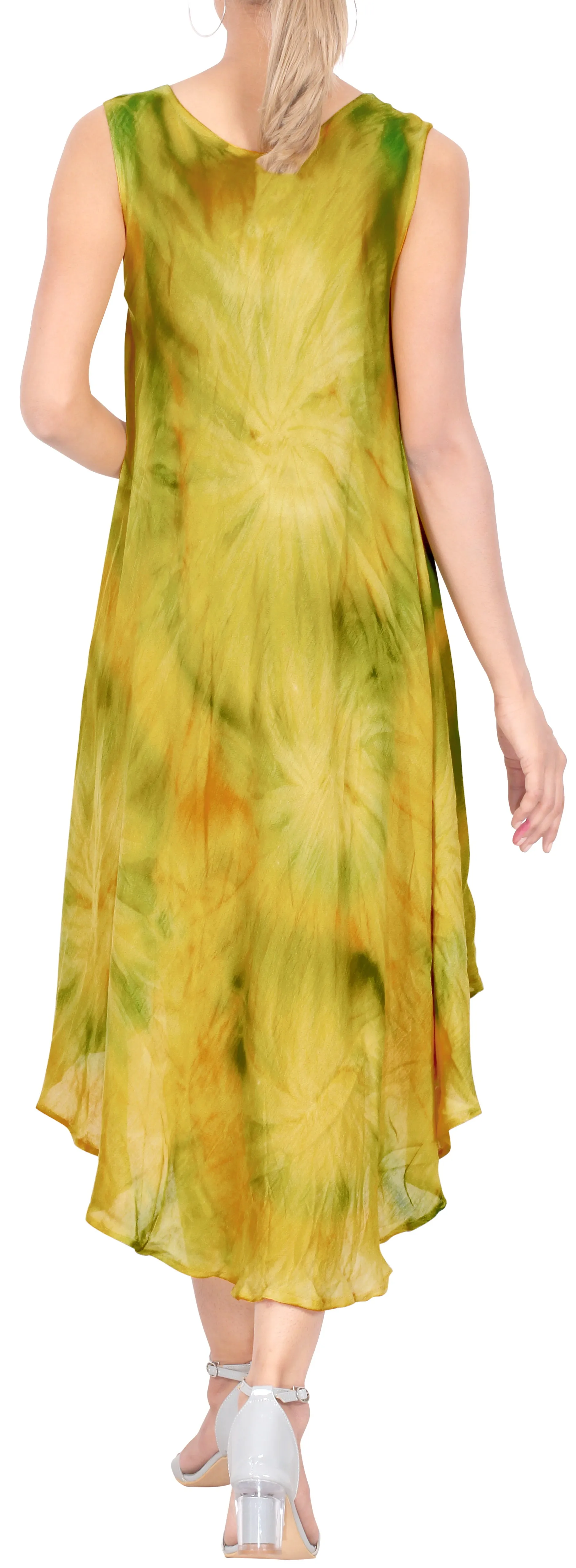 LA LEELA Women's Floral Hand Tie Dye Beach Party Dress Large-X-Large Green_AA280