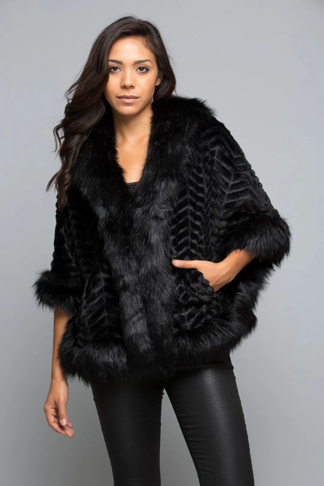 Ladies Faux Fur Poncho