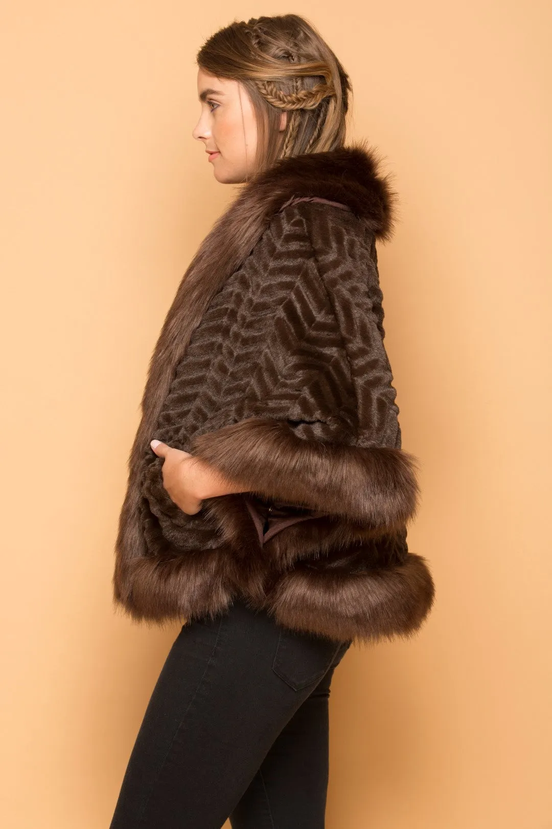 Ladies Faux Fur Poncho