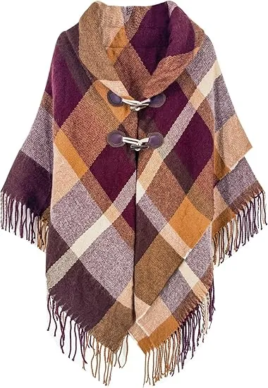 Latte Winter Chic Plaid Poncho Cardigan