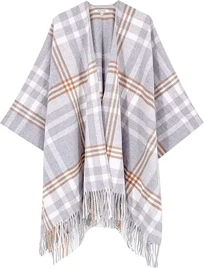 Latte Winter Chic Plaid Poncho Cardigan