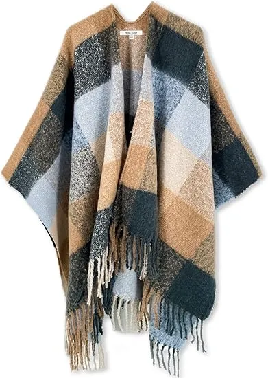 Latte Winter Chic Plaid Poncho Cardigan