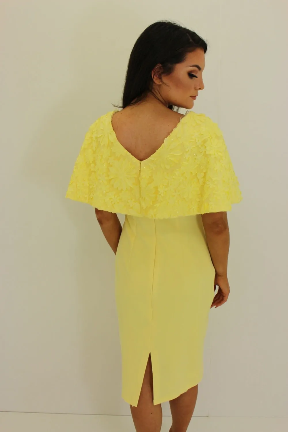 Lemon Floral Cape Style Midi Dress