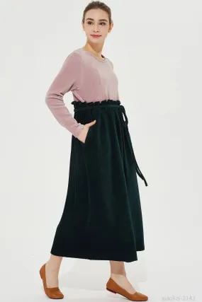 long sleeves corduroy dress, party dress with ruffles 2143