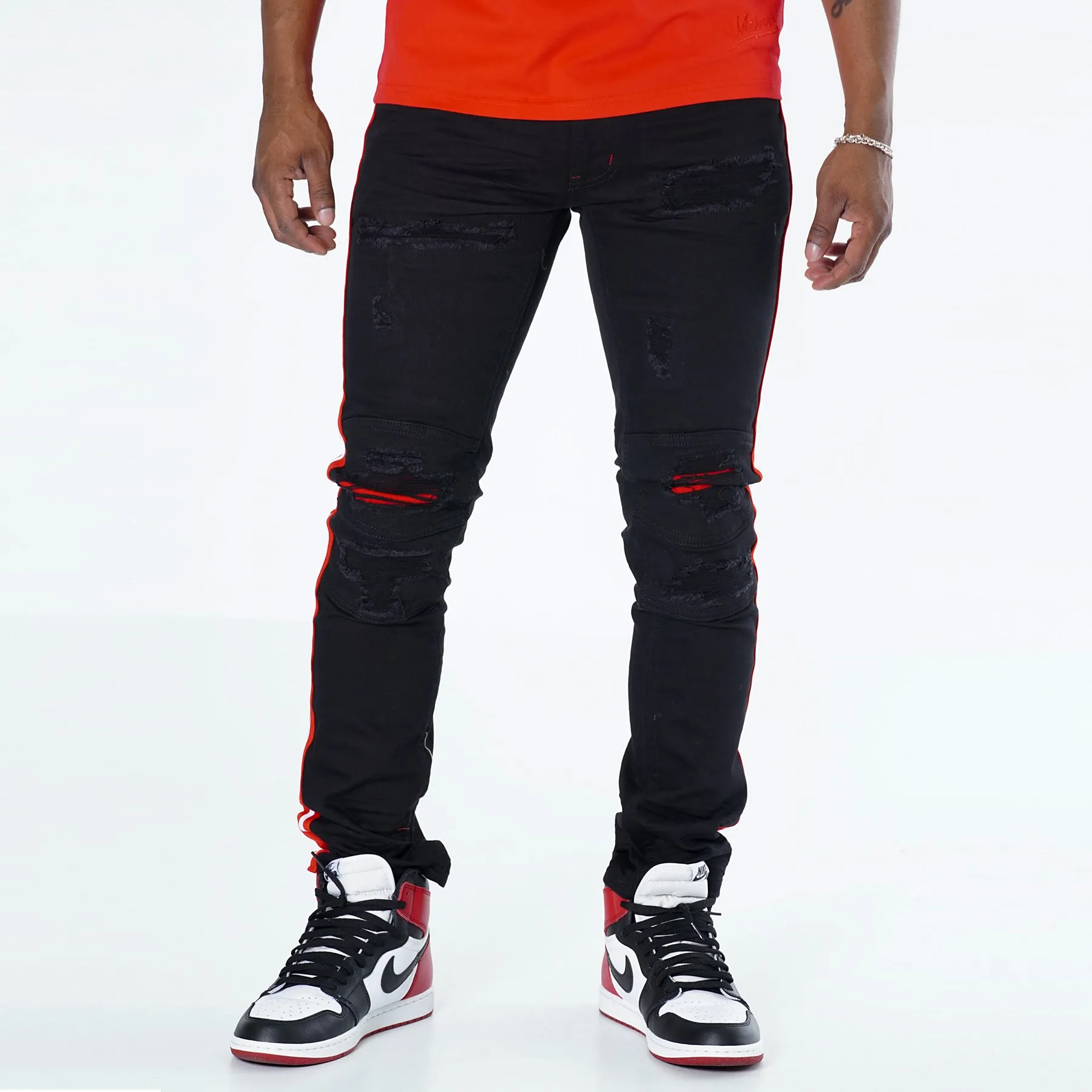 M1769 Makobi Cameo Denim Jeans - Black/Red