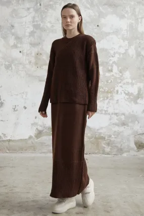 MDS Women Knitted Dress with Belted Sweater - Bitter Brown - Florence