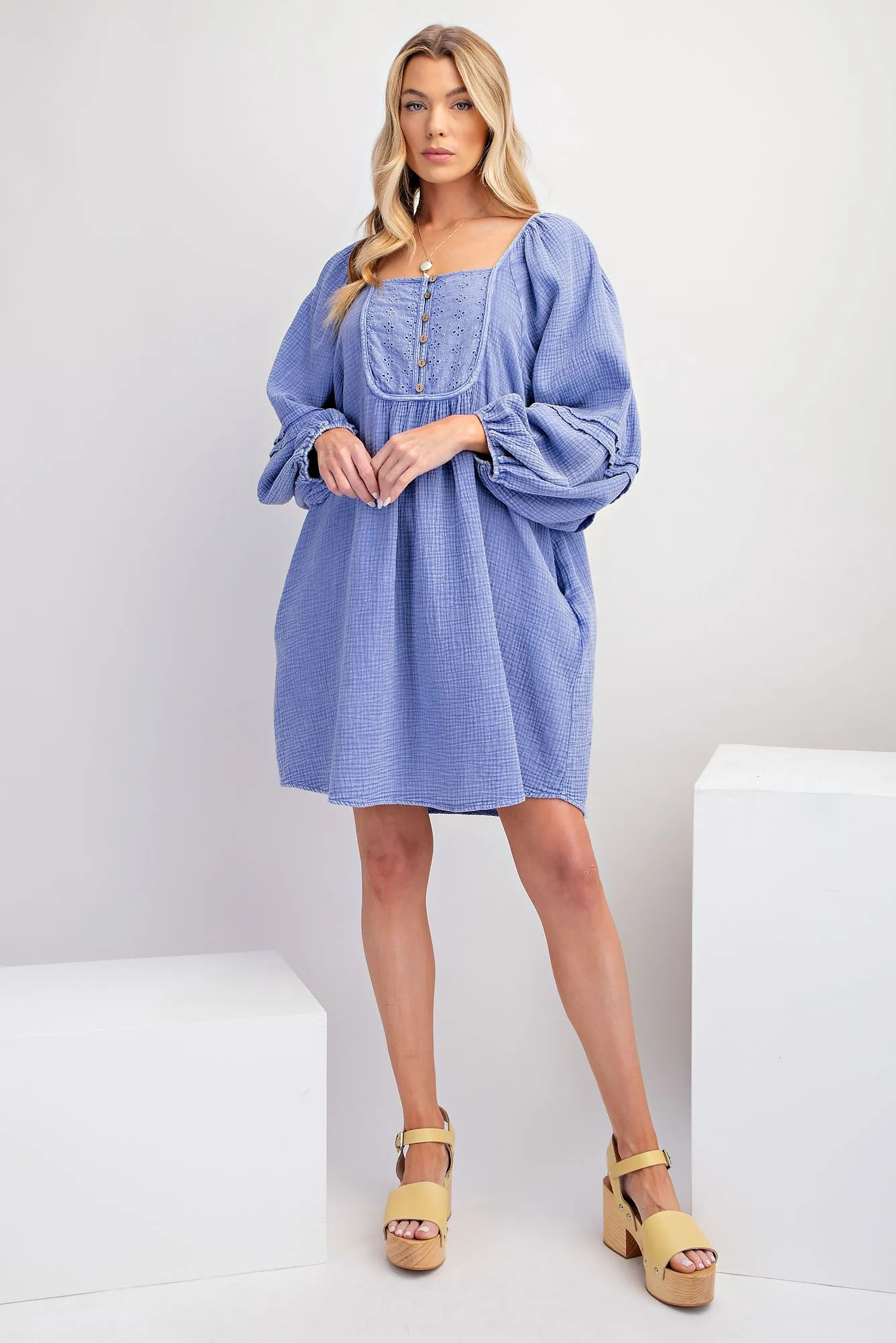 MINERAL WASHED COTTON GAUZE BABYDOLL DRESS