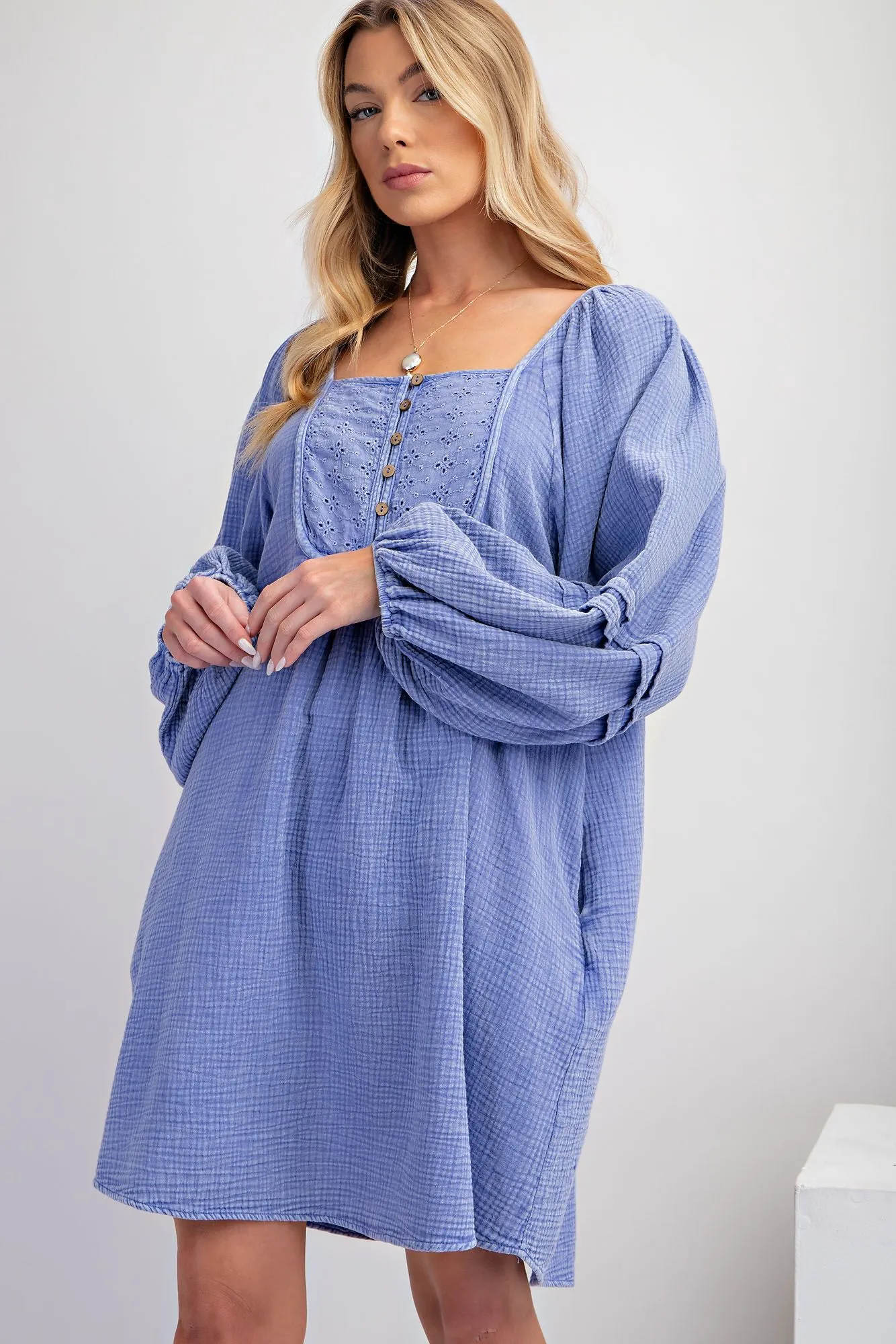 MINERAL WASHED COTTON GAUZE BABYDOLL DRESS