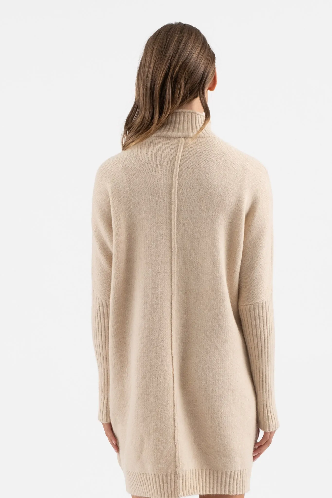 MOCK NECK FRONT SEAM KNIT SWEATER DRESS