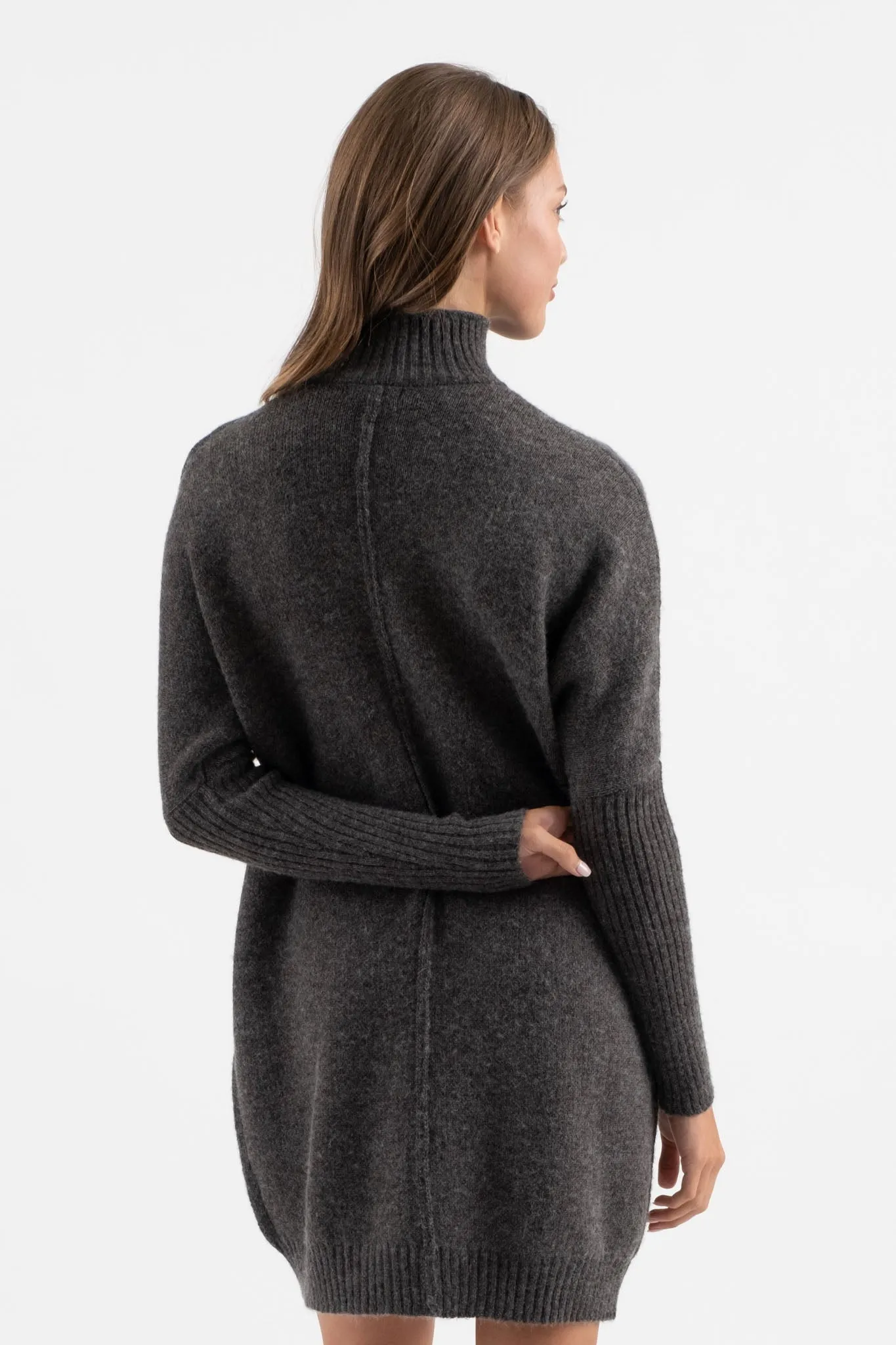 MOCK NECK FRONT SEAM KNIT SWEATER DRESS